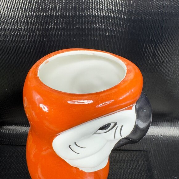 Vintage Ceramic Parrot Macaw Bird Vase Tall Tumbler Cup Red Orange Tall Vessel - Picture 8 of 10